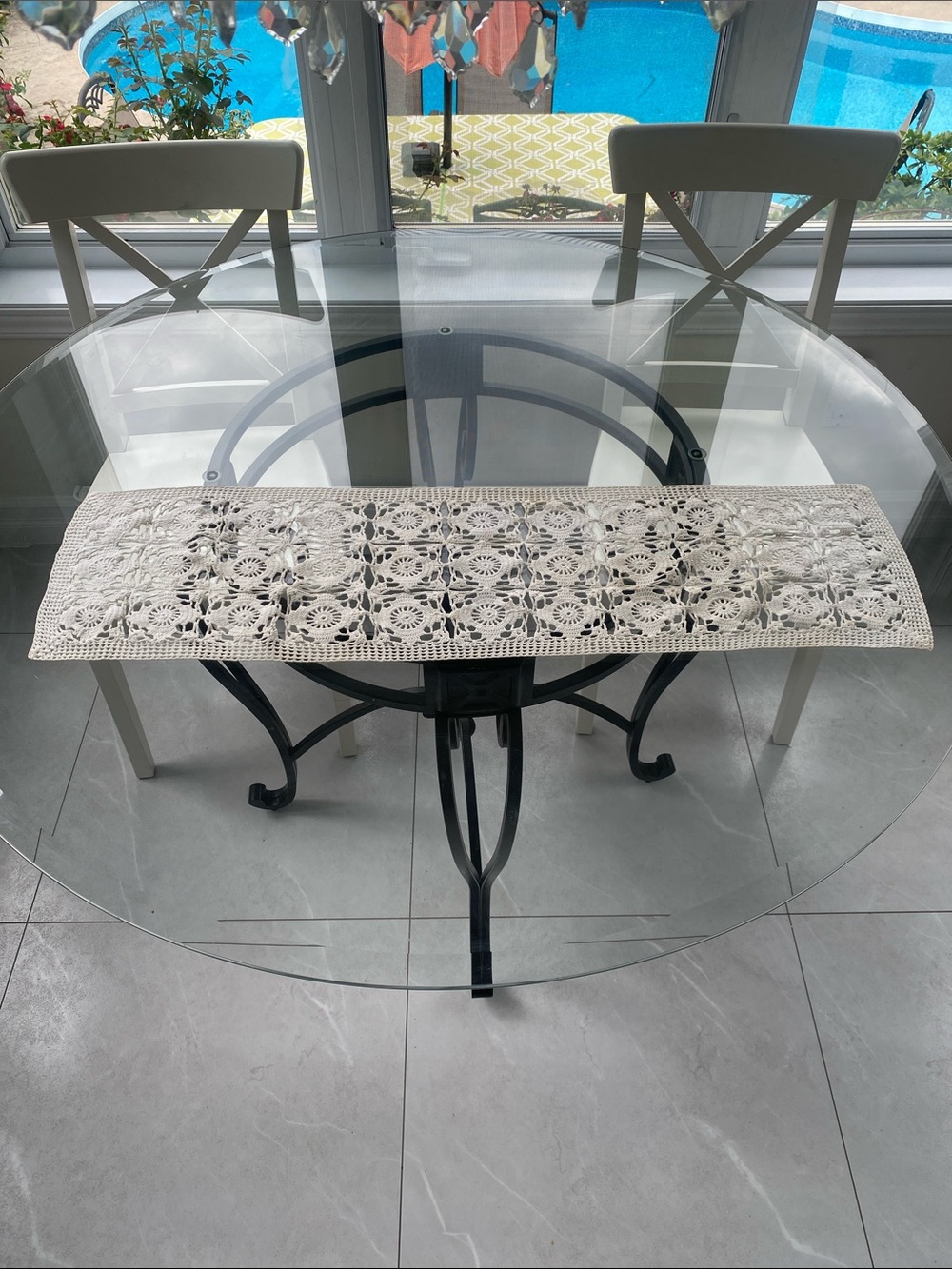 Handmade Crocheted Table Runner in Cream L: 35.5” X 9.75”